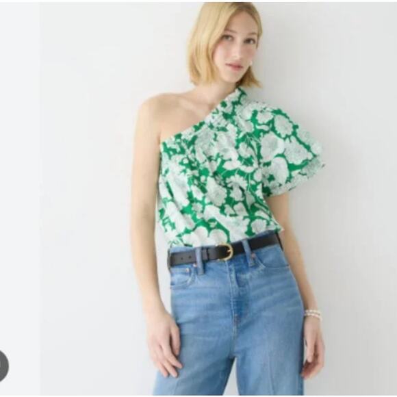NWT J. Crew Smocked One-shoulder Top in Kelly Floral Size XL - Picture 1 of 9